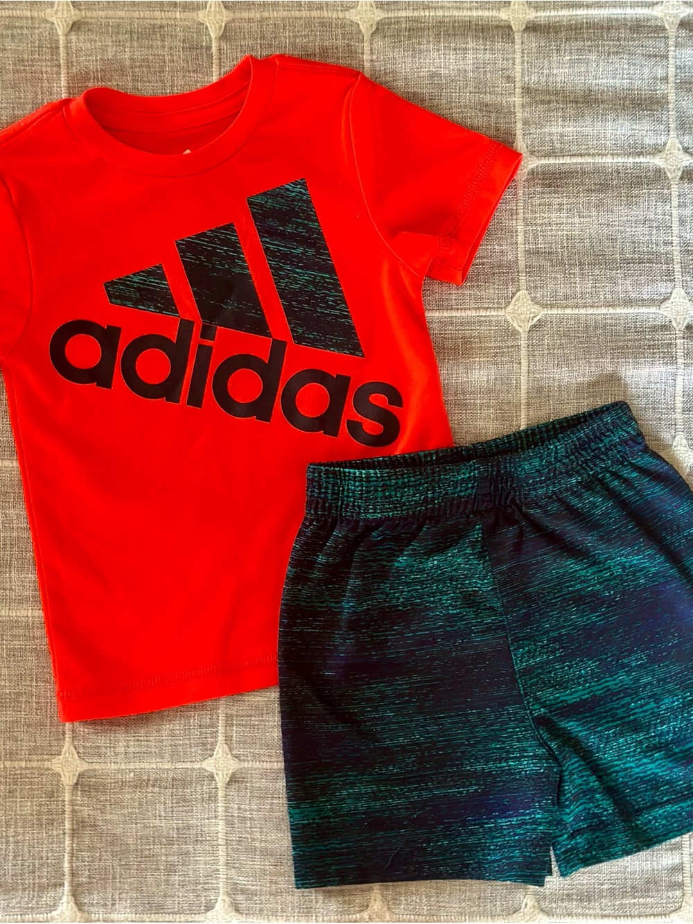 adidas Bright Red Tee with Navy/Teal Graphic